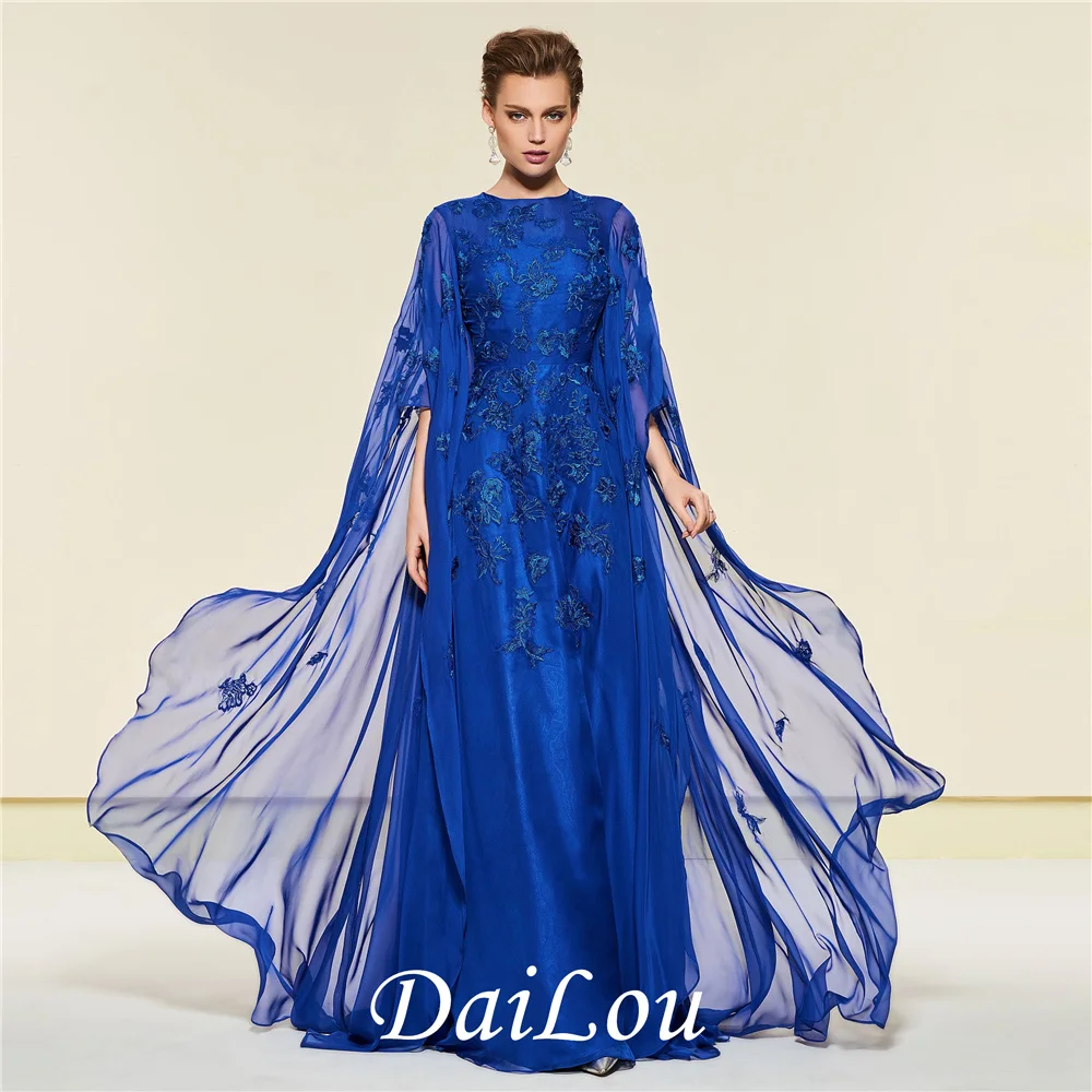 A-Line Button Floor-Length Long Sleeves Jewel Neck Appliques Mother of the Bride Dress With 30D Chiffon 2022