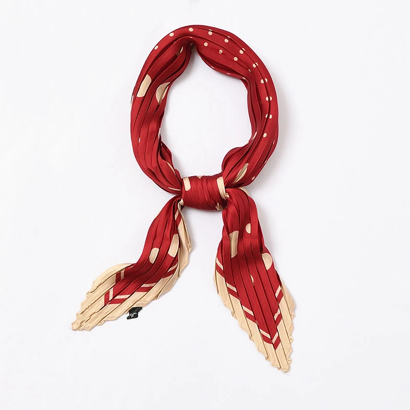 Summer Silk Small Bandana Girl Fashion Hair Scarf Crinkle Design Rhombus Neck Scarf Women Polka Dot Kerchief Neckwear HOT