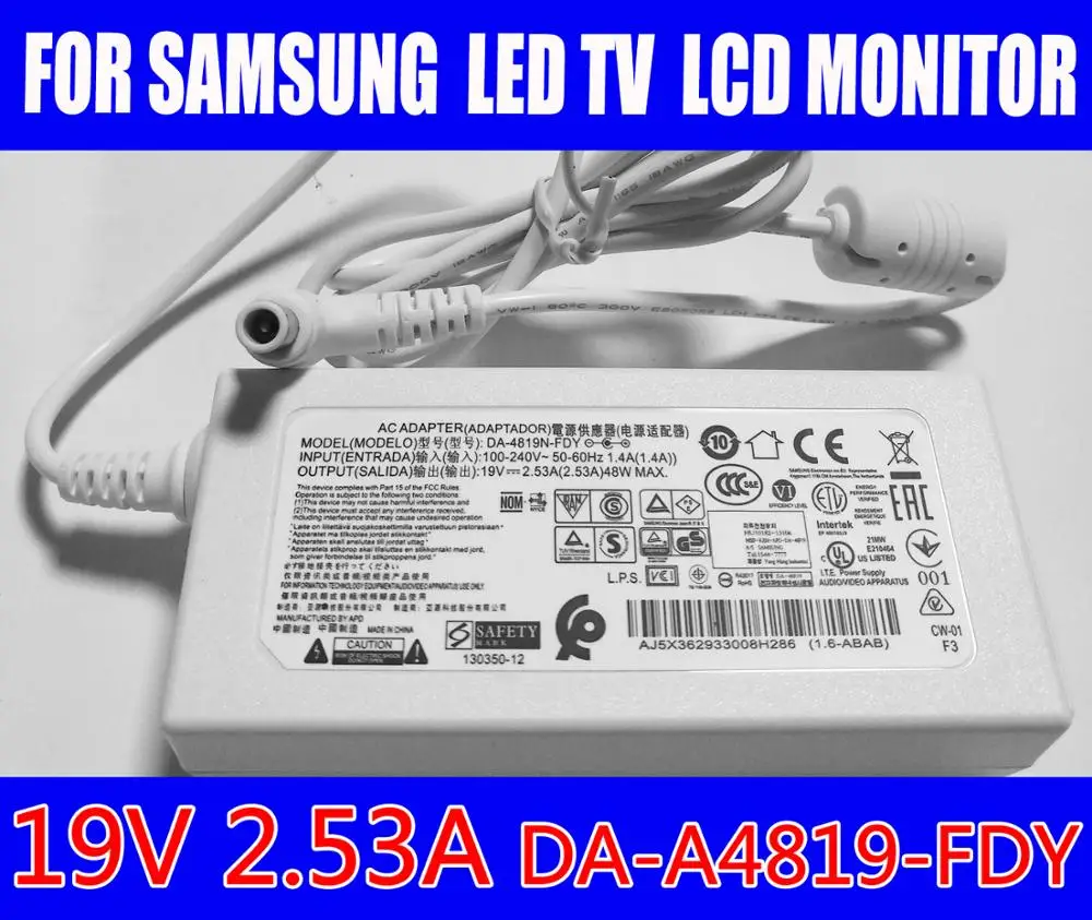 

original For Samsung LED TV LCD MONITOR 19V 2.53A Laptop Adapter For LG A4819-KSML A4819_KSMBN44-00886A A4819-FDY HW-K360/XU