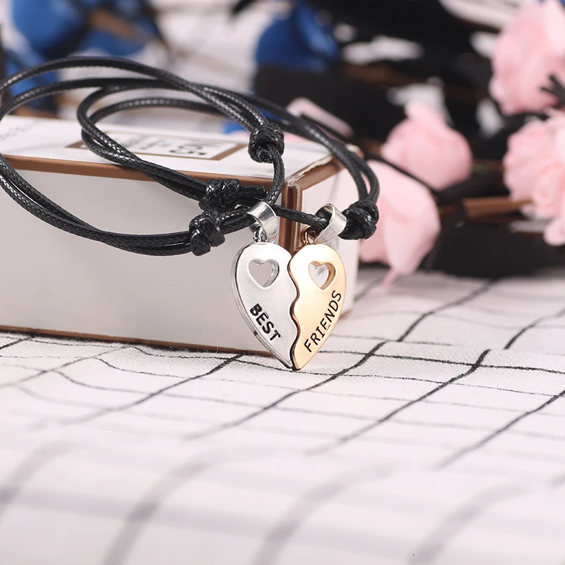 2Pcs/Set Best Friends Bracelets for Women Girls Hollow Out Heart Shape Pendant Bangles BFF Forever Jewelry Accessories Gifts