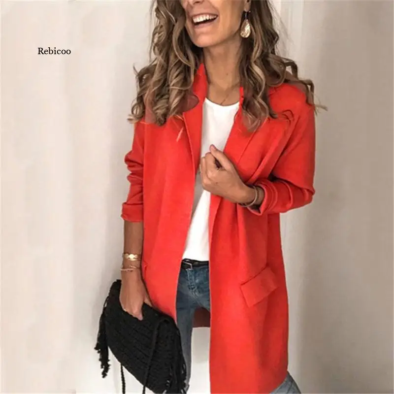 Casual Long Sleeve Elegant Office Ladies Notched Collar Solid Oversized Women Blazer Autumn Jacket 2021 Pockets Female Suit Coat