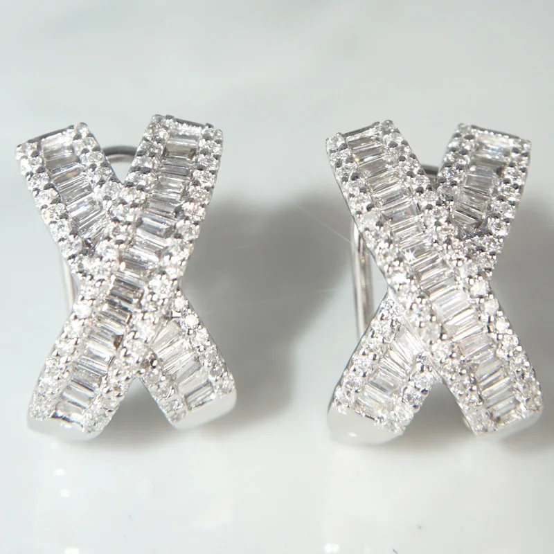 W poprzek 14 złota laboratorium diament stadniny kolczyki prawdziwe 925 sterling silver zaręczyny ślubne dla kobiet biżuteria dla nowożeńców