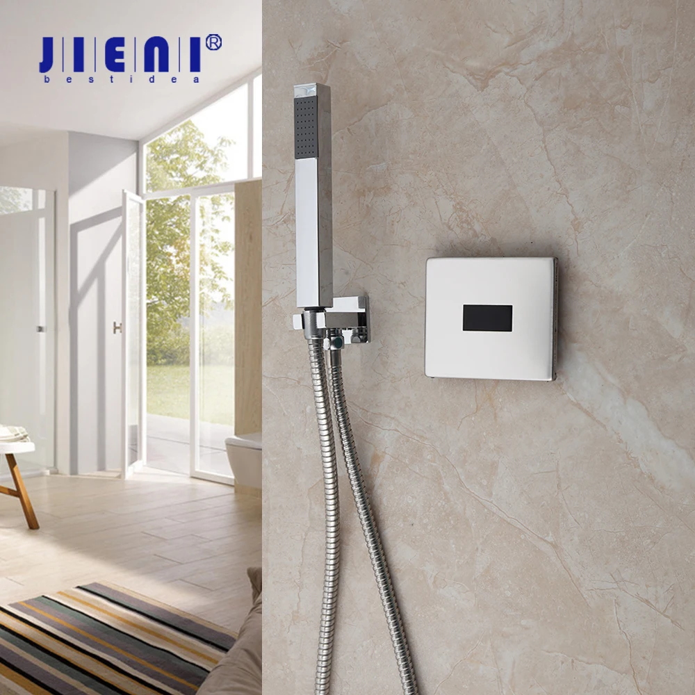 

JIENI Rainfall Bathtub Shower Mixer Faucet Wall Mounted Shower Spray Automatic Sensing Shower Tap Square 2 Ways Mixer Set