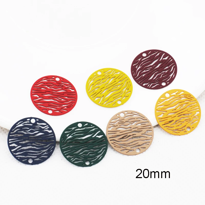 20pcs/Lot Hollow Our Round Shape Spray Paint Women Girls Earring Making Filigree Stamping Charms Pendant Connectors