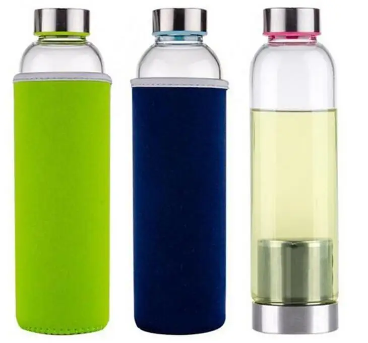 22oz Glass Water Bottle BPA Free High Temperature Resistant Glass Sport Water Bottle With Tea Filter Infuser Bottle Nylon Sleeve