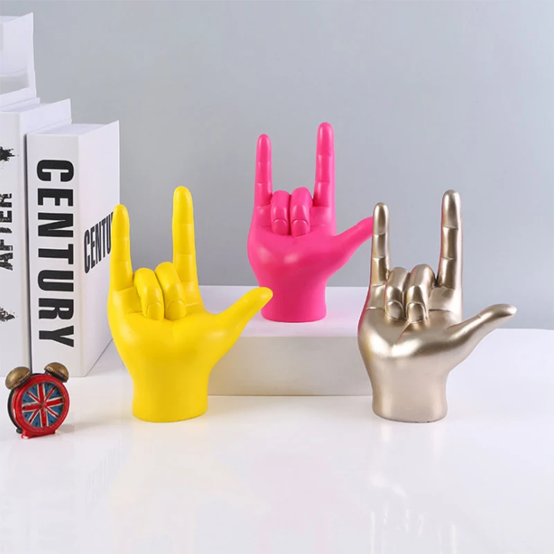 ERMAKOVA 19,5 cm Wohnkultur Dolmetscher Geschenk ICH Liebe Sie Zeichen Sprache Hand Statue Harz Handwerk Figurine Gold Hause Dekoration – Detail 4
