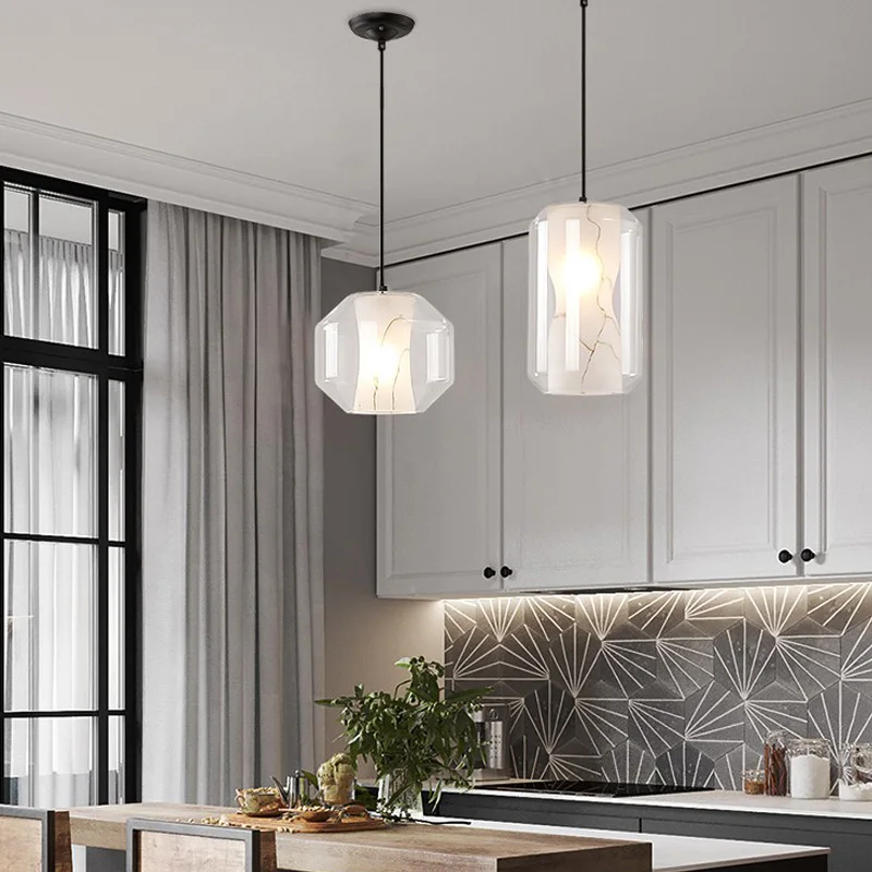 مطعم بار قلادة مصباح ما بعد الحداثة الحد الأدنى الزجاج الأبيض معلقة ضوء الشمال موضة E27 LED الزجاج الإضاءة الإنارة #5