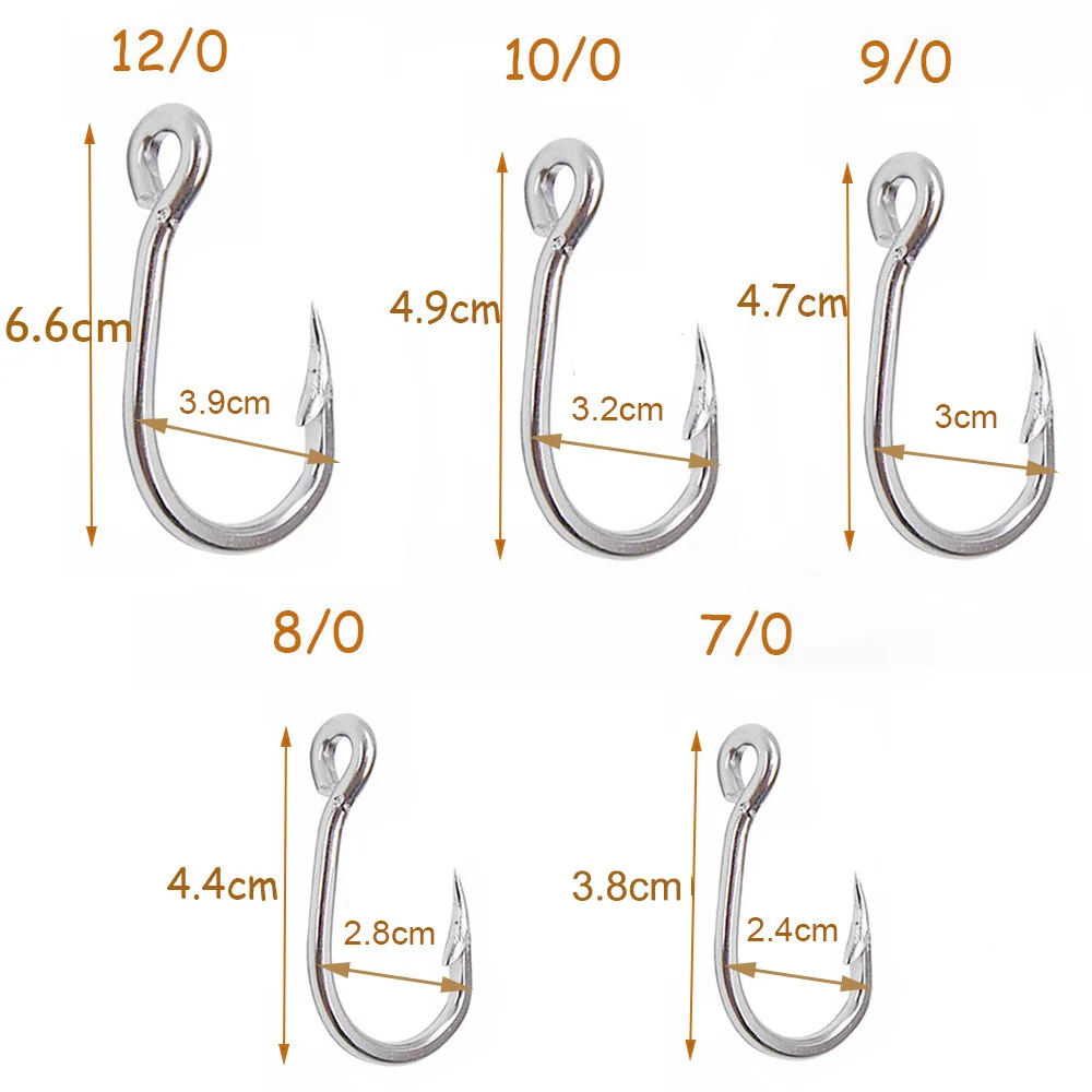 Easy Catch 100pcs 10884 Stainless Steel White Strong Big Game Fish Tuna Bait Fishing Hooks Size 3/0 4/0 5/0 6/0 7/0 8/0 9/0 10/0