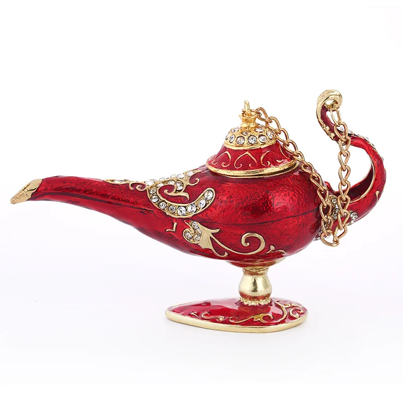 Handmade Red Aladdin and His Wonderful Lamp Jewel Case Jewelry Storage Box Metal Handicraft Home Furnishing Articles