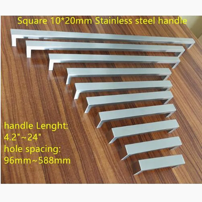 

10*20mm Square Bar door handle Stainless Steel Kitchen Door Cabinet Handle Pull Knob 4.2"~24"