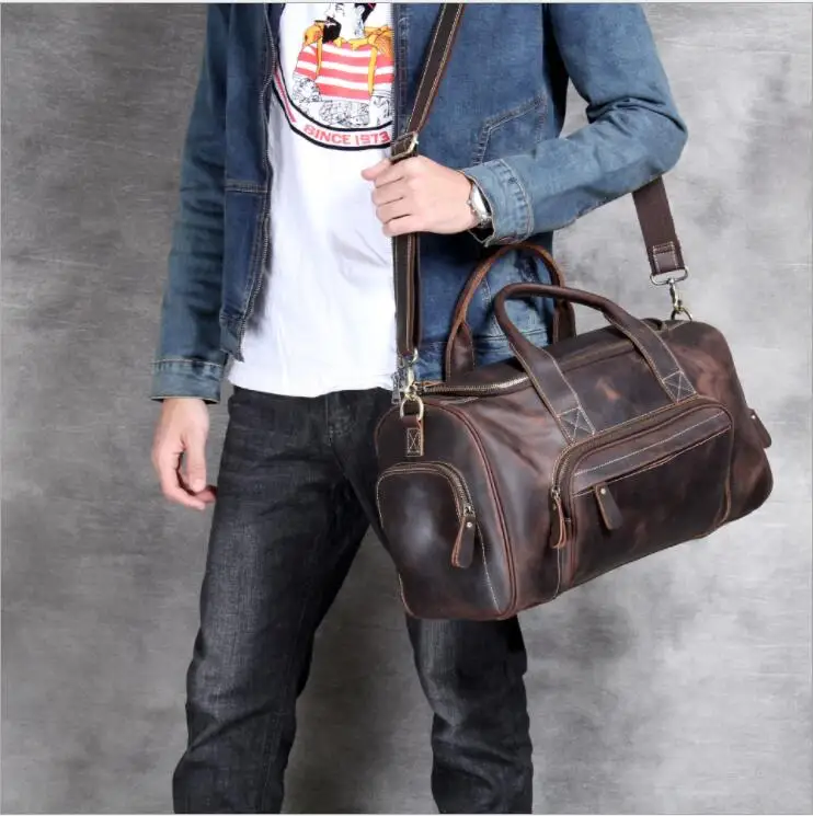 Sac de voyage en cuir véritable pour hommes, sac de sport, fourre-tout, sac à main, voyage d\'affaires, extérieur, café masculin, créateur de marque