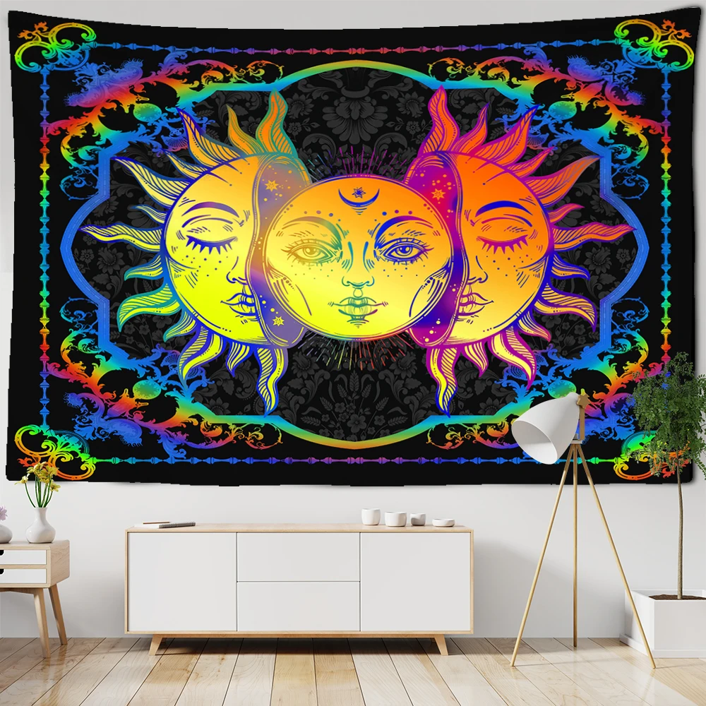 White Black Colorful Sun Moon Mandala Tapestry Wall Hanging Celestial Wall Tapestry Hippie Wall Carpets Dorm Decor Wall Tapestr