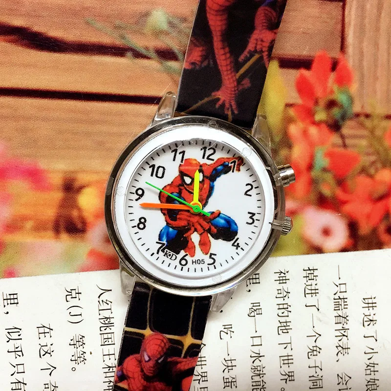Venda disney homem aranha relógio criança relógio luminoso brilho relógio de couro relógio de quartzo menino menina presente criança reloj montre