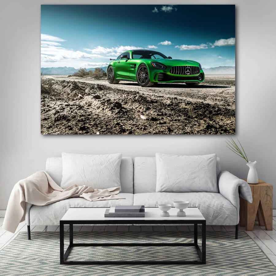 Posters and Prints Green Car Mercedes A M G GT Supercar Canvas Wall Art Paintings for Living Room Decor