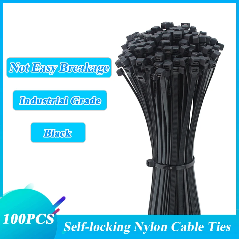 100pcs/bag Assorted Self-locking Nylon Cable Ties Wire Wrap Zip Ties Fastening Strap Cable-Tie-Set Self-Locking Plastic Tie