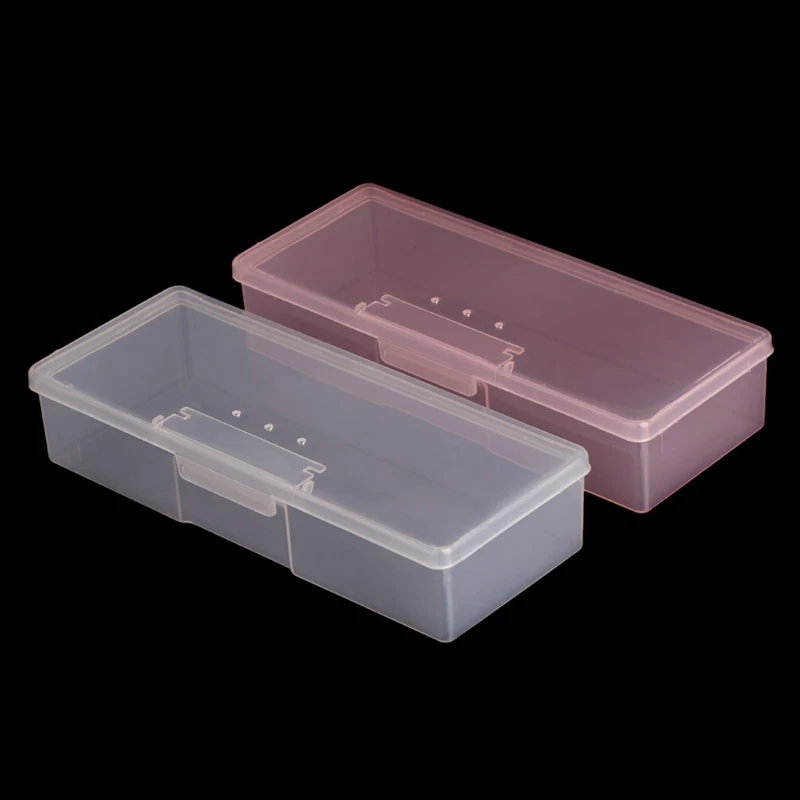 1PC Nail Art Rectangle Plastic Transparent Storage Box Nail Rhinestone Brush Pen Buffer Grinding Files Container Case