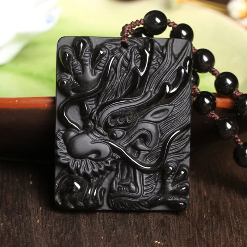 

Natural Obsidian Dragon head Jade Pendant Jewelry Lucky to ward off evil spirits Auspicious Amulet Pendant Jade Fine Jewelry