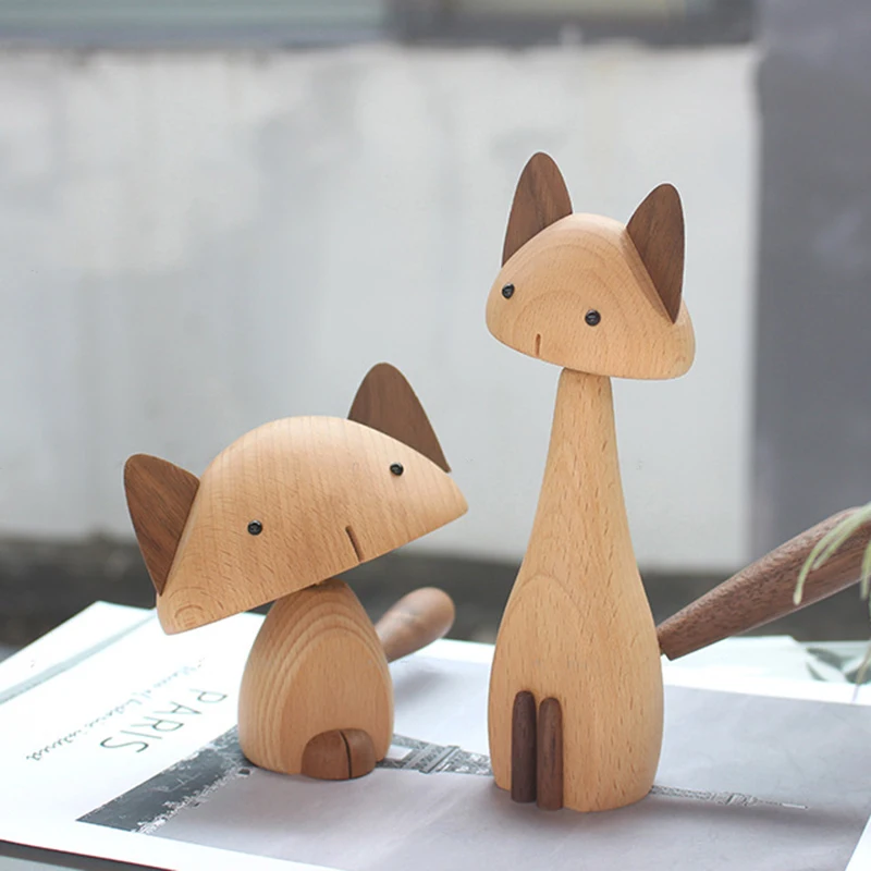 

Wood Miniature Cat Handmade Figurine Movable Joint Home Decor Nordic Kawaii Room Office Desk Ornament Decoration Accessories Toy