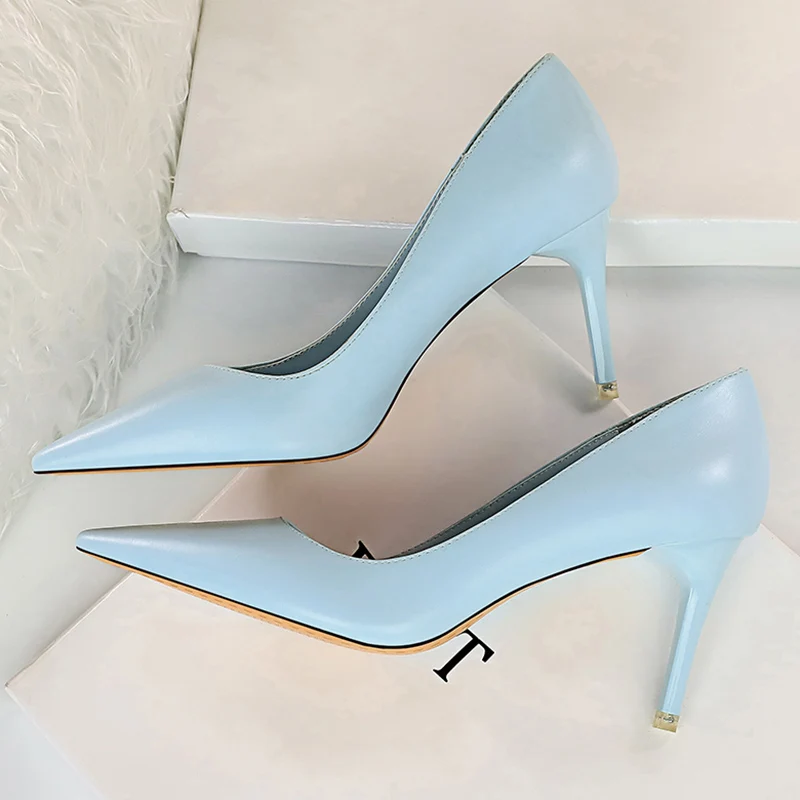 Women 7.5cm 10.5cm High Heels Lady Wedding Bridal Scarpins Shoes Luxury Designer Blue Stripper Low Heels Plus Size Fetish Pumps