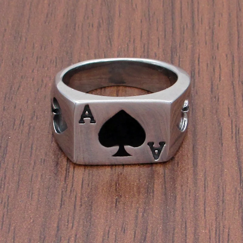 Anillo Punk Lucky Spade A Playing Card, joyería de acero inoxidable 316L, letra A, moda para hombre