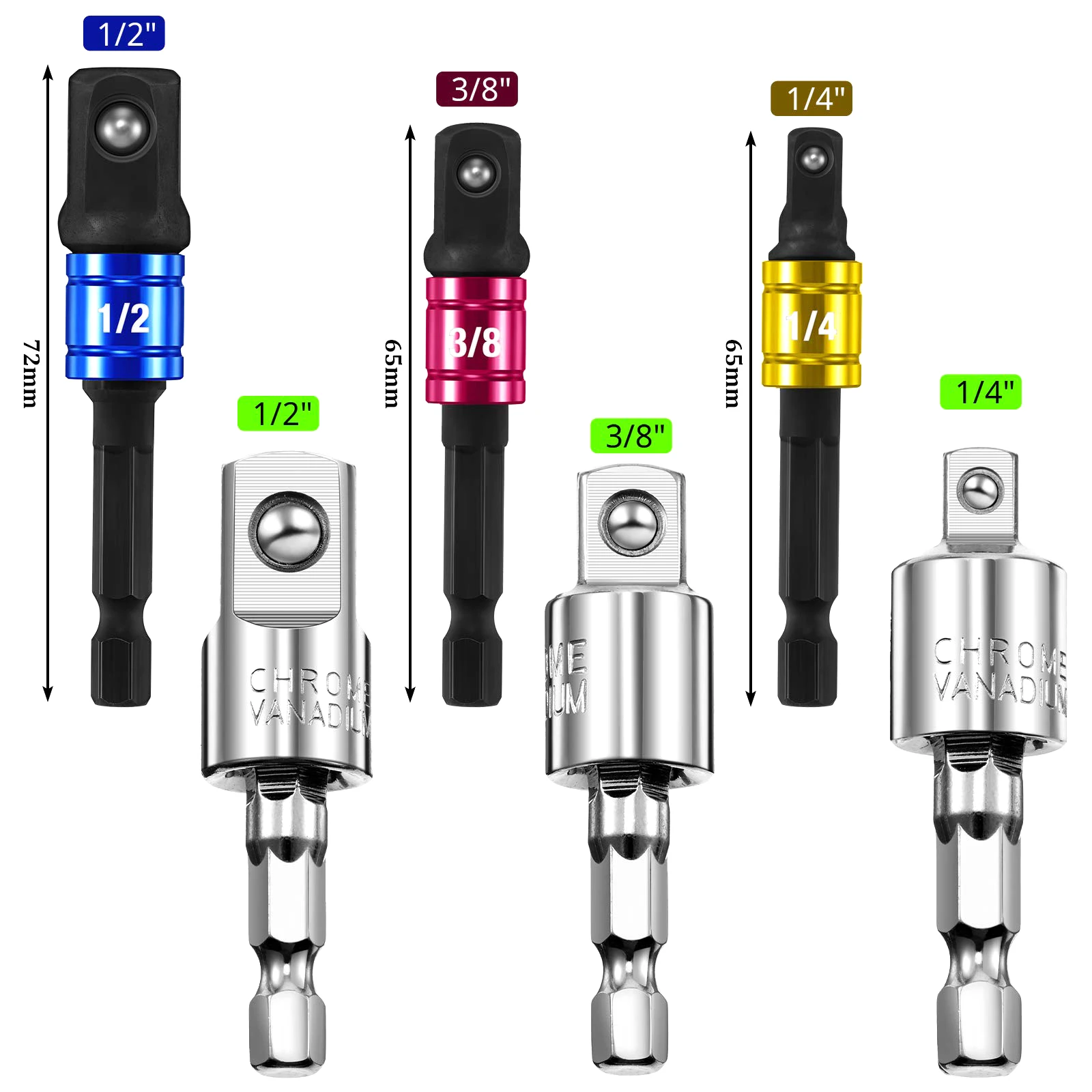 1/3pc 360° Drill Socket Adapter/105° Angle Screwdriver Hex Bit Socket Holder Adapter/1/4 3/8 1/2 Hex Shank Square Head Drill Bit