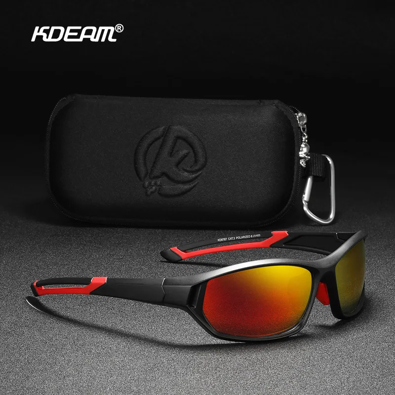 Men's Polarized Sunglasses Sport Driving Goggle TR90 Ultra Lightweight Kdeam Wrap Around UV400 Shades With Free Hard Case