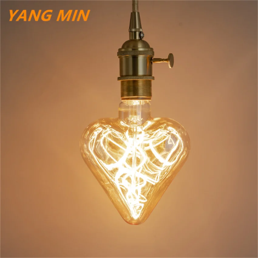 Vintage Edison LED Bulbs Heart Shape Romantic Retro Starlight Edison Bulb 4W LED Decorative LED Bulbs,Peach Heart Shape,E26/E27