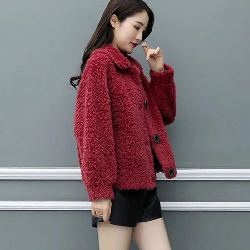 Winter Coat Women Thicken Faux Fur Coat For Fall/Winter 2022 Korean Loose Lamb-Like Pure Color Popular Coat Female  cardigan