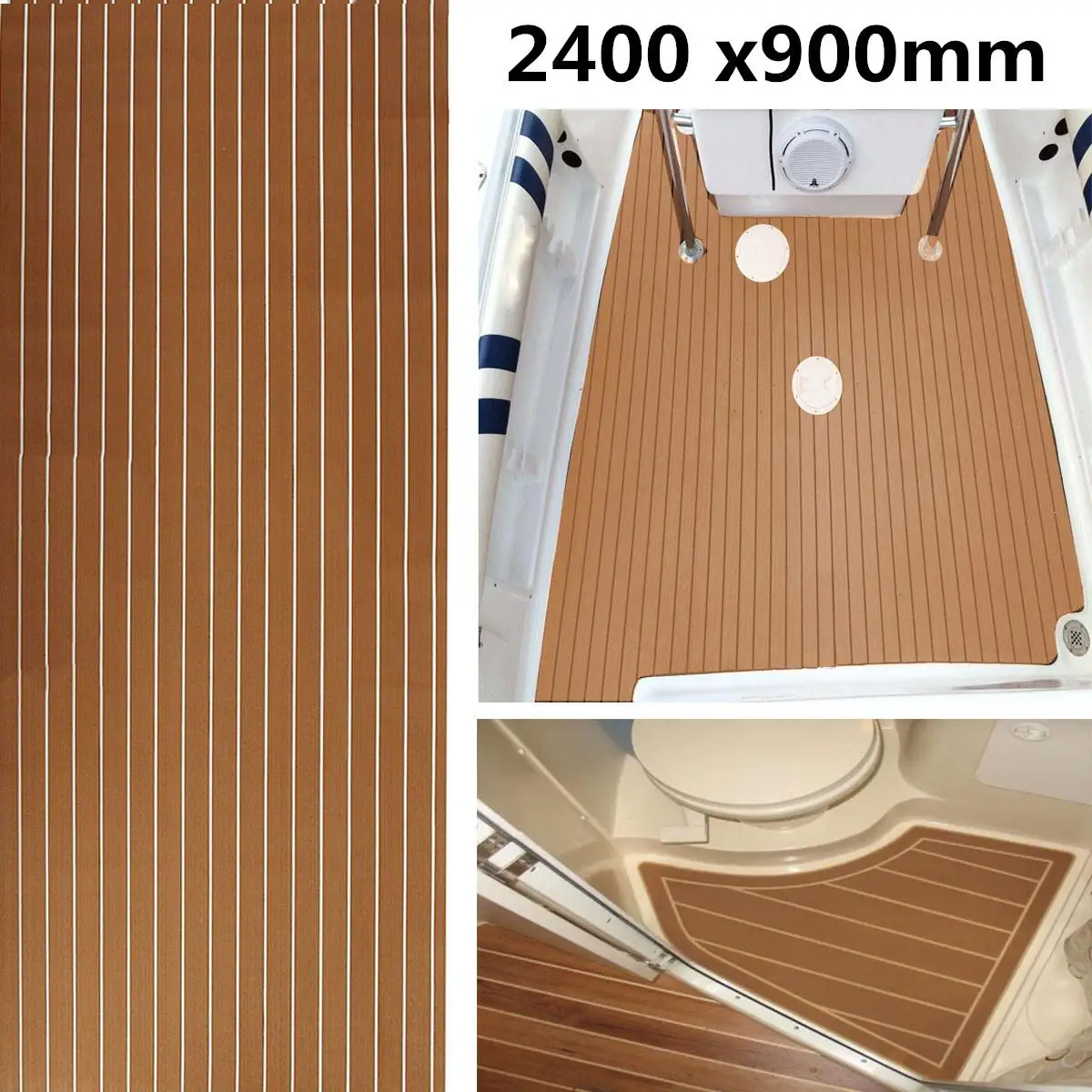 

2400x900/600mm Brown EVA Foam Boat Flooring Faux Teak Decking Sheet Pad for Yacht Car Marine Boat Decor Anti Skid Mat