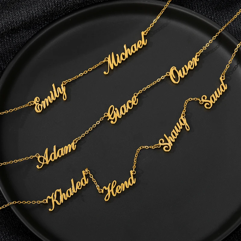 Custom 1-6 Multiple Names Necklace Personalized Letter Choker Necklaces Charm Stainless Steel Family Members Jewelry Gifts