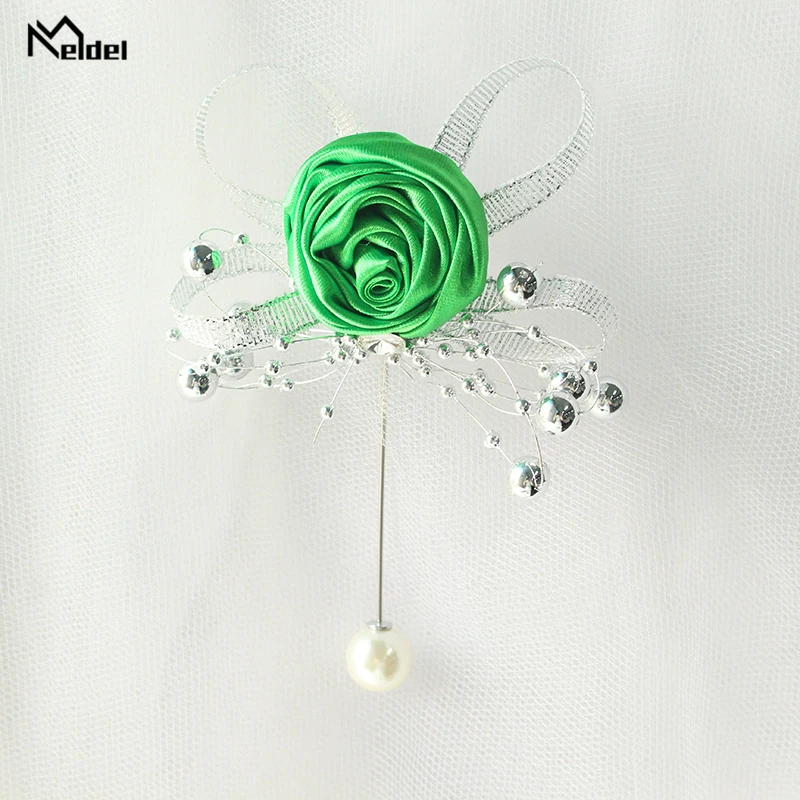 Meldel broche de perlas artificiales, ramillete de boda, flores, rosas de seda, Boutonniere, Corsages y Boutonnieres de boda para hombres