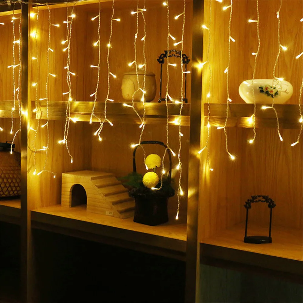 3.5M 96 LED Icicle Lights Window Curtain String Light 8 Modes USB Battery OperatedIndoor Outdoor Wedding Party Home Garden