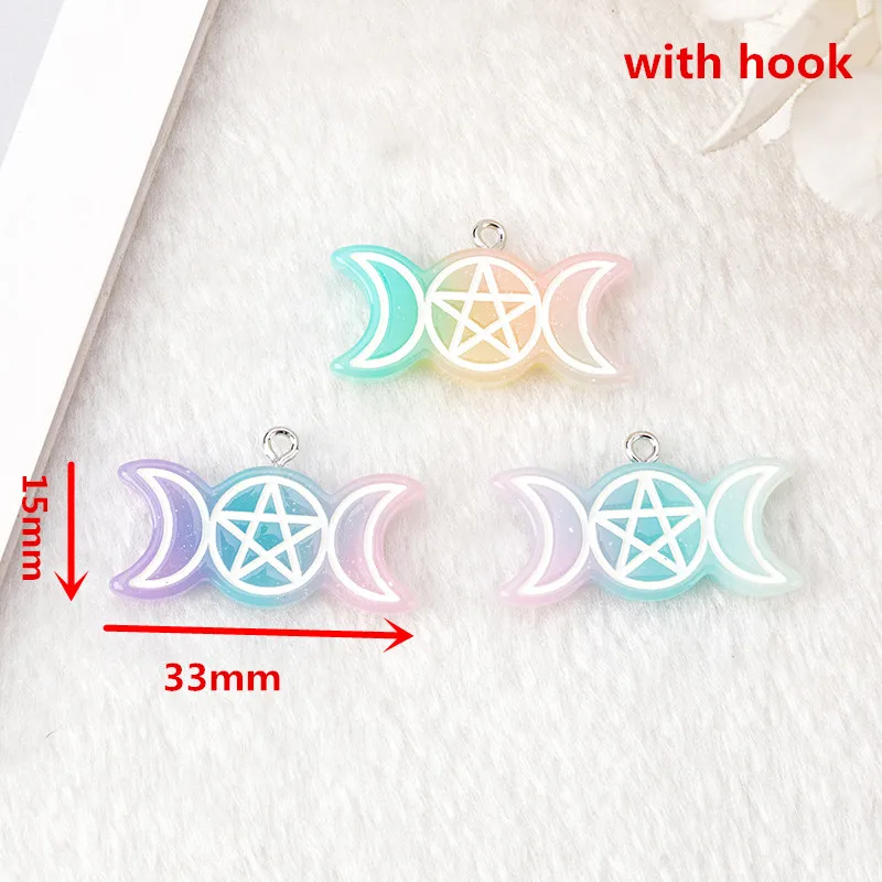 10Pcs Halloween Party Charms Punk Crafts Glitter Flatback Resin Star Moon Witches Jewelry Findings For Necklace Pendant