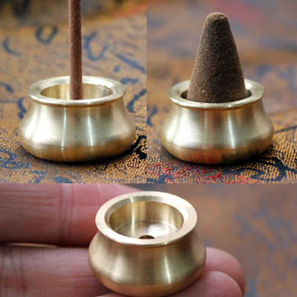 Small Brass Incense Burner Plate Bowl Tower Censer Holder for Tea House, Yoga, Club