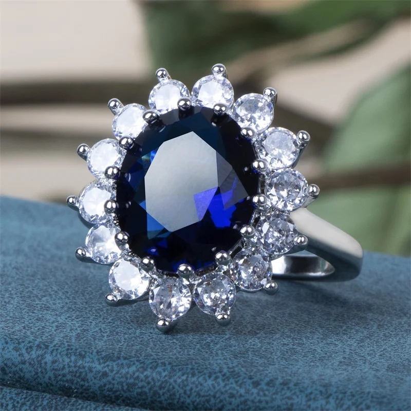 Cellacity Fashionable Oval Sapphire Ring for Women Silver 925 Jewelry with Gemstone Sunflower Princess Anniversary Female Gift