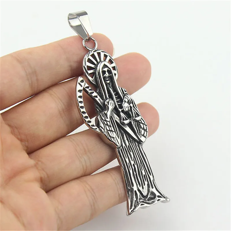 Silver color Men\'s Stainless Steel Grim Reaper Skull Death Pendant