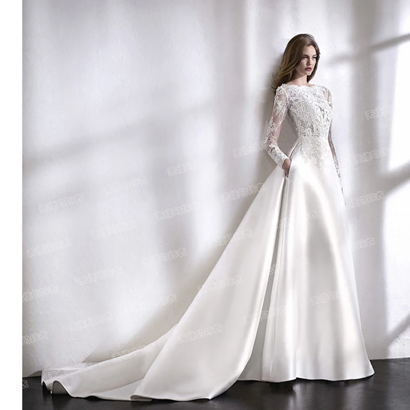 Abiti da sposa 2020 Mrs Win Elegante Completo A Maniche Corte Dei Treni Vestido De Noiva Una Linea di Luce Della Principessa Di Lusso Abito Da Sposa