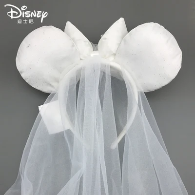 New Disney Original Mickey Minnie Princess Veil Ears Headband Hair Hoop Wedding Style Headdress Party Headwear Girl Kid Gift