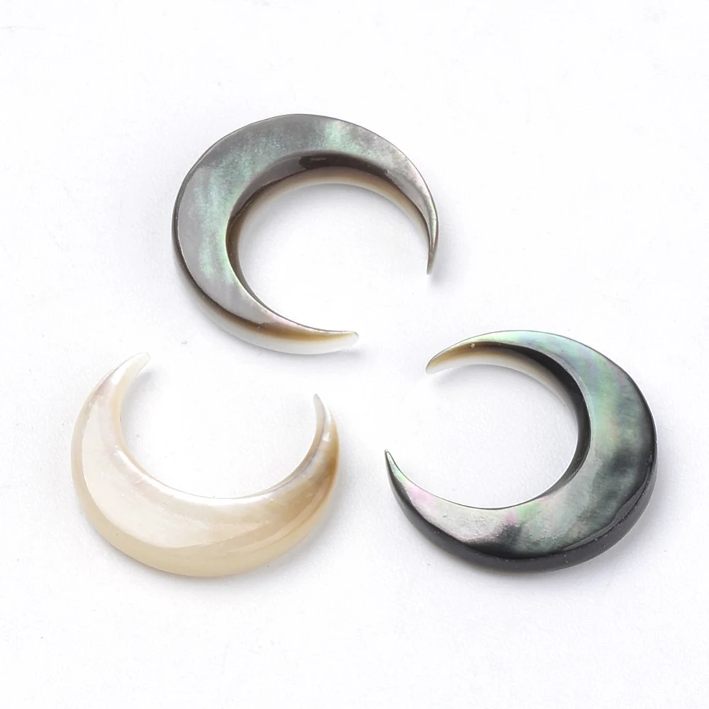 

50Pcs Natural Black Lip Shell Beads Moon Shape Cabochons for Jewelry Making Findings 12x11.5x2mm