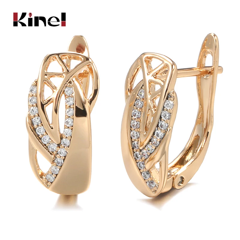 Kinel Fashion Geometry 585 Rose Gold Earrings for Women Micro-wax Inlay Natural Zircon Earrings Party Band Wedding Jewelry