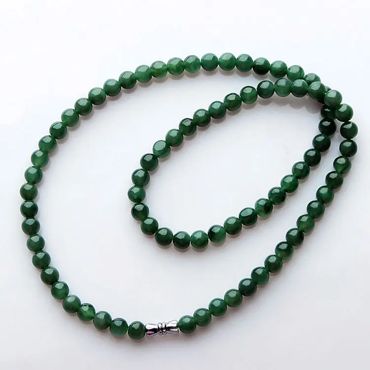 Natural ice base oil green Burma yu necklace male and female linked chain 6-7mm