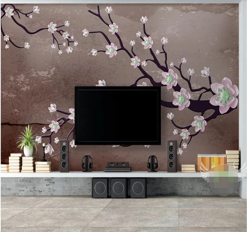 

Customized wallpaper new Chinese style magnolia jewelry stereo background wall-high-end waterproof material