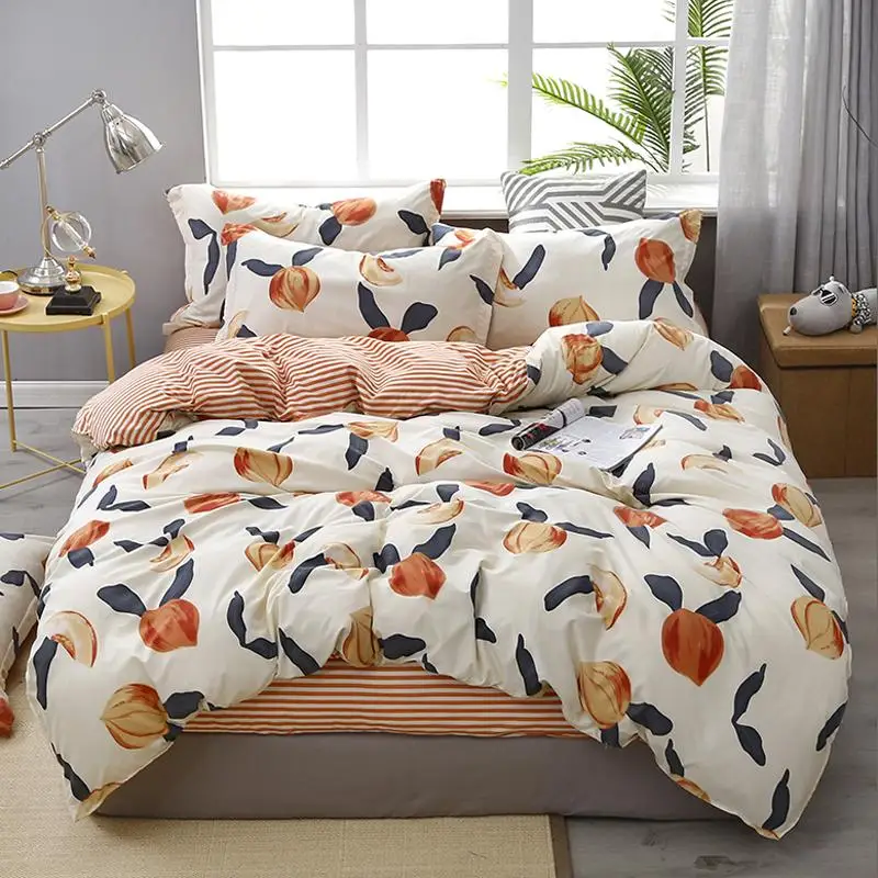 

62reactive printing peach home bed set pillowcase duvet cover Bedding set flat sheet bedclothes 3/4pcs queen king full twin size