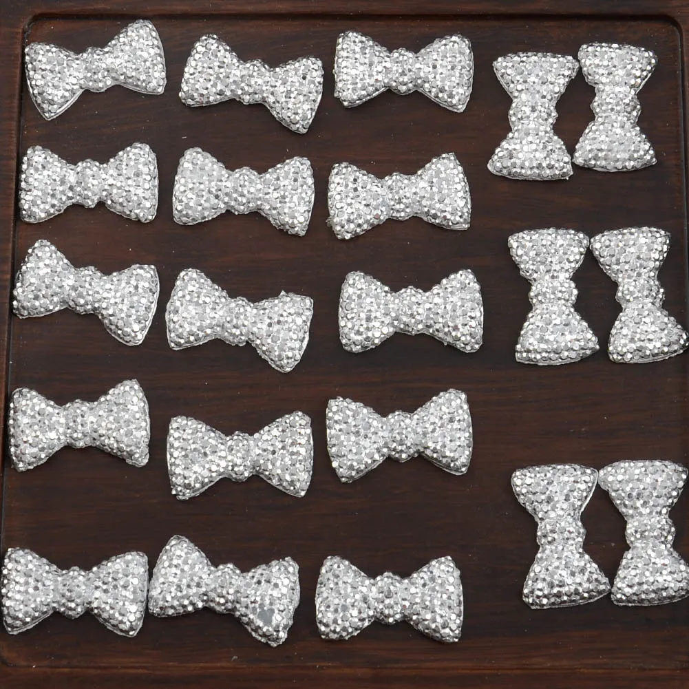 BOLIAO 40Pcs 12*20 mm (0.47*0.79 In) Bow Shape Resin FlatBack Shiny Delicate Home Holiday Decoration Craft DIY No Hole