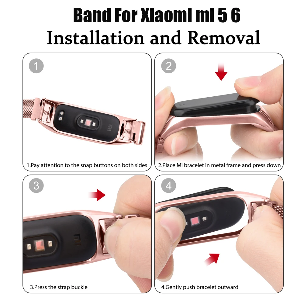 Luxury Metal Strap For Xiaomi Mi Band 6 5 3 4 Wristband Watchband Replacement Magnetic Strap For Xiaomi Mi Band 3 4 Miband 5 6