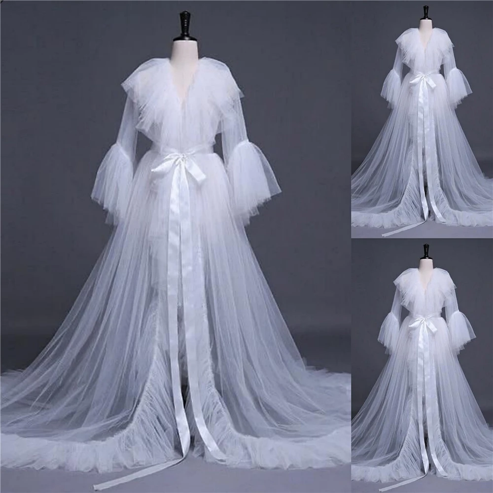 Elegant Tulle Evening Dresses Maternity Photoshoot Babyshower Gowns Custom Made Long Sleeve Sexy Maternity Prom Party Dress