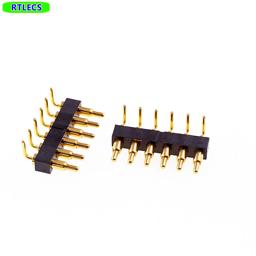 5 stks Veerbelaste Pogo Pin Connector 6 Pin 2.54 mm Pitch 8.8 mm Hoogte Doorgaande Gaten PCB Haakse Rand Mount PCB Soldeer