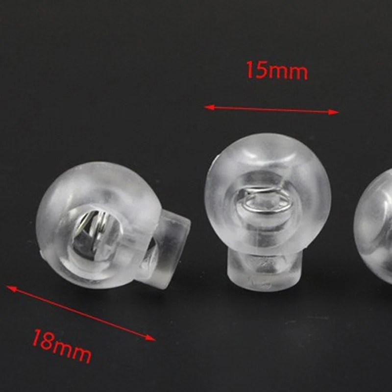 10pcs/pack  Cord Lock Round Ball Toggle Stopper Plastic Toggle Clip Widely For Bag Backpack/Clothing Clear White