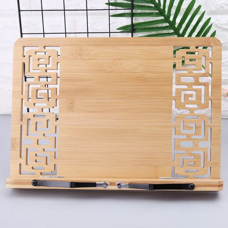 Bamboo Hollow Adjustable Reading Book Holder Tray Page Paper Clips Foldable Tablet Cookbook Portable Sturdy Bookstand