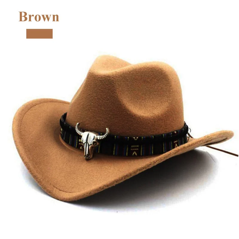 Ethnic Style Cowboy Hat Fashion Chic Unisex Solid Color Jazz Hat With Bull Shaped Decor Western Cowboy Hats